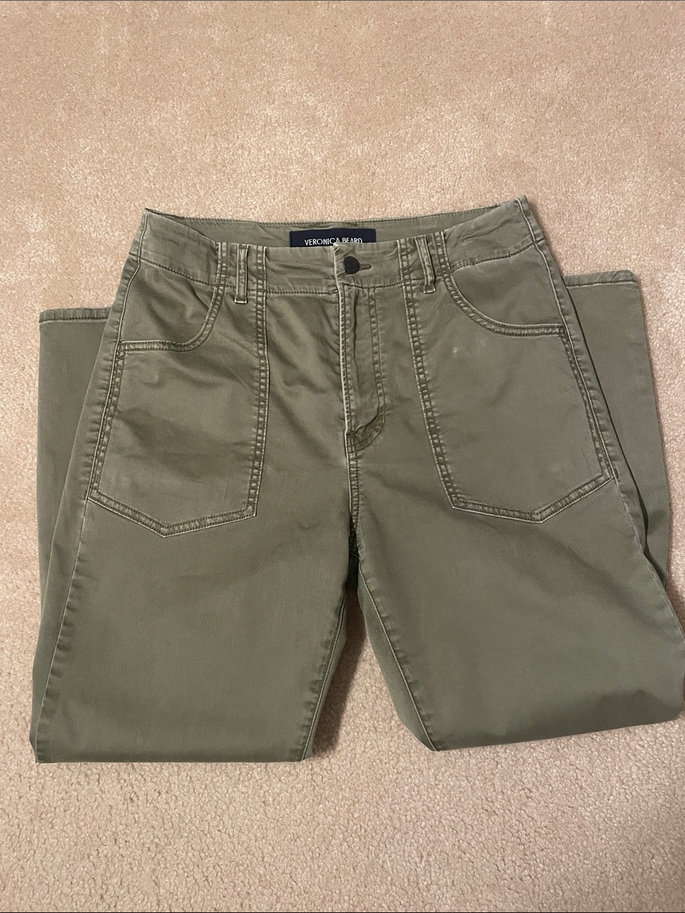Veronica Beard Olive Green Cropped Utility Pants